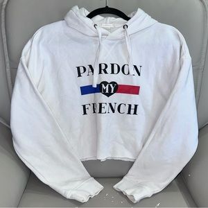 Forever 21 White Cropped Hoodie - PARDON MY FRENCH - size S